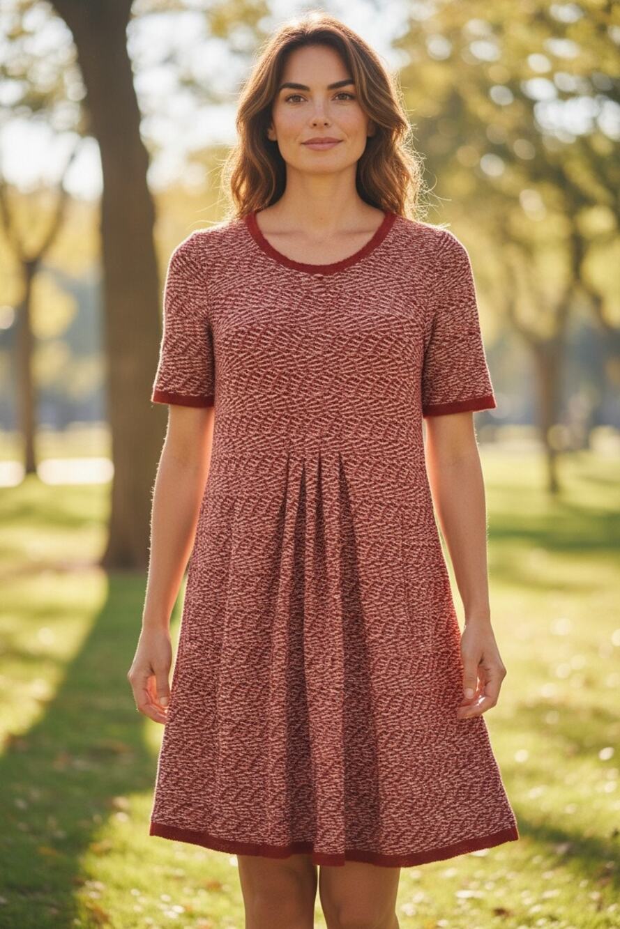 Maeve DORA Anthropologie Raw Edge Short Sleeve Stretchy Dress Size L Red Modest